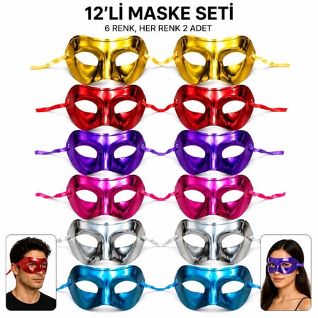 Metalik Venedik Toptan Parti Maskesi Seti – 6 Renk Karışık