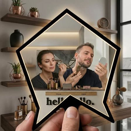 Kırılmaz Pleksi El Aynası 10x10cm - Çanta Boyu Geometrik Tasarım - Kadın & Erkek Bakım Aynası
