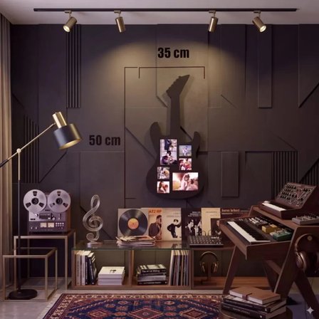 Modern Rock Serisi: Siyah Lazer Kesim Gitar Figürlü Çoklu Anı Çerçevesi