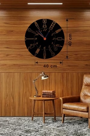 Otomobil Parçaları Tasarım Ahşap Duvar Saati - 40x40 cm Mekanik Saat