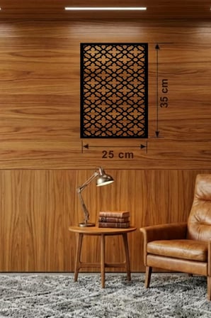 Geometrik Kafes Desenli Ahşap Duvar Tablosu - 25x35 cm Lazer Kesim Dekoratif Pano