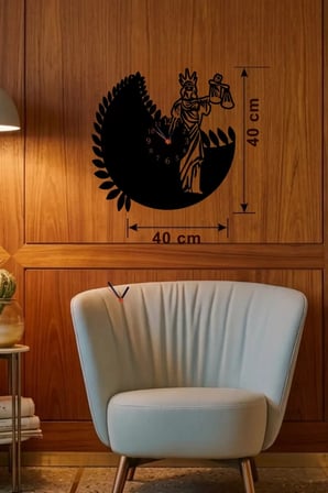 Adalet Tanrıçası Themis Tasarım Ahşap Duvar Saati - 40x40 cm Avukat Hediyesi