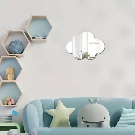 30x20 cm Bulut Formlu Kırılmaz Pleksi Duvar Aynası - Çocuk Odası Güvenli Ayna