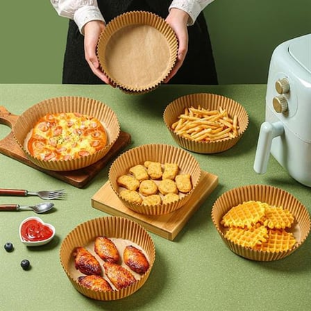 100 Adet Air Fryer Pişirme Kağıdı Tek Kullanımlık Yağlı Kağıdı Yuvarlak Tabak Model