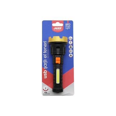 KÜÇÜK=15CM 2İN1= OSL LED - COB LED USB ŞARJLI EL FENERİ 3-KADEME IŞIK - FLAŞÖR ŞARJ GÖSTERGE