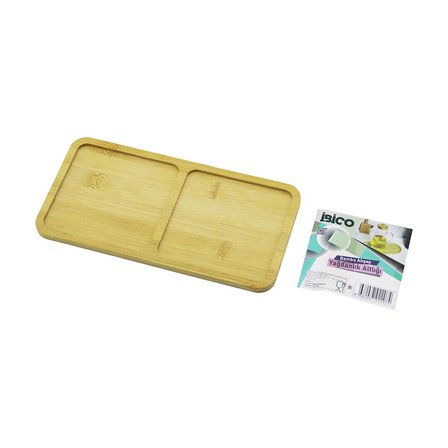DİKDÖRTGEN 2 BÖLMELİ AHŞAP BAMBU YAĞDANLIK ALTLIK MİNİ TEPSİ 12 X 23.4 X 0.8CM