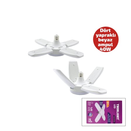 1+4 KOLLU - YAPRAKLI PERVANE MODELİ PAPATYA BEYAZ LED LAMBA AMPUL 40W - E27 P-6040B