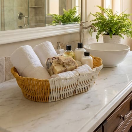 Oval Çift Renkli Plastik Rattan Ekmek ve Meyve Sepeti - Çok Amaçlı Banyo ve Mutfak Düzenleyici - Yık