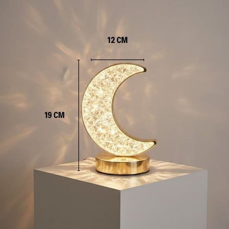 Hilal AY Model Kristal LED Masa Lambası – Dokunmatik, 3 Renk Işık Modlu, Şarjlı Mini Dekoratif Gece 