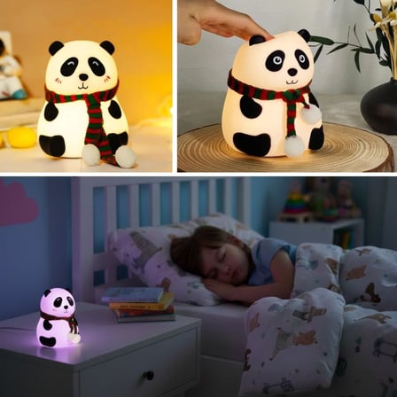 5 Farklı Renk Modlu Panda Figürlü Pofuduk LED Gece Lambası–Yumuşak Dokulu Çocuk Odası ve Dekoratif Ş