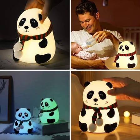 5 Farklı Renk Modlu Panda Figürlü Pofuduk LED Gece Lambası–Yumuşak Dokulu Çocuk Odası ve Dekoratif Ş