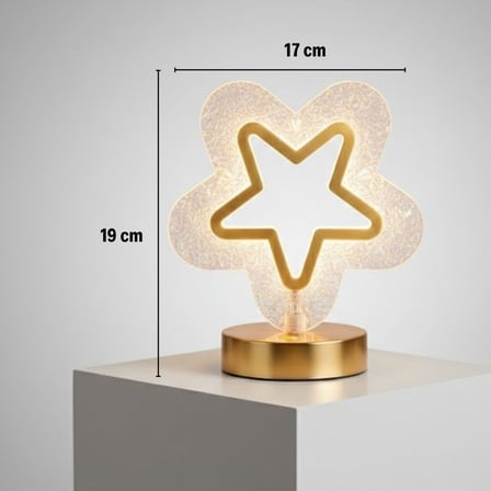 İçi Boş Yıldız Şeklinde Kristal LED Masa Lambası – Dokunmatik, 3 Renk Işık Modlu, Şarjlı Mini Dekora
