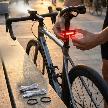 Bisiklet Işık Seti – USB Şarjlı LED Ön Far + Arka Stop Lambası, Su Geçirmez Bisiklet Aydınlatma Seti