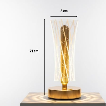 Silindirik Kristal Çizgi Model LED Masa Lambası – Gold Tabanlı, Dokunmatik, 3 Renk Işık Modlu, Şarjl