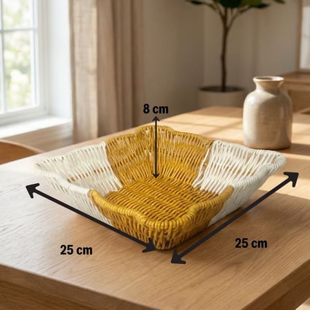 Kare Dalgalı Çift Renkli Plastik Rattan Ekmek ve Meyve Sepeti - Çok Amaçlı Banyo ve Mutfak Düzenleyi