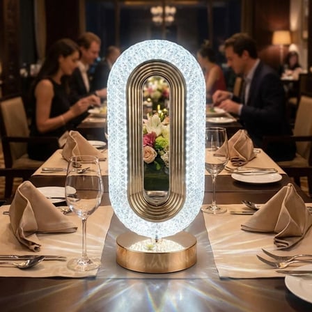 Oval Şeklinde Kristal LED Masa Lambası – Dokunmatik, 3 Renk Işık Modlu, Şarjlı Dekoratif Gece Lambas