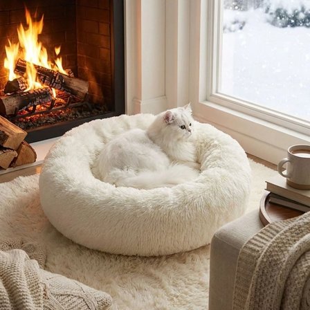 Yuvarlak Ultra Yumuşak Welsoft Peluş Kedi ve Köpek Yatağı – Kaymaz Taban Tüylü Pet Pufu,Uyku Minderi