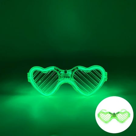 Yeşil LED Işıklı Kalp Gözlük – 3 Modlu Parti - Glow Gözlüğü