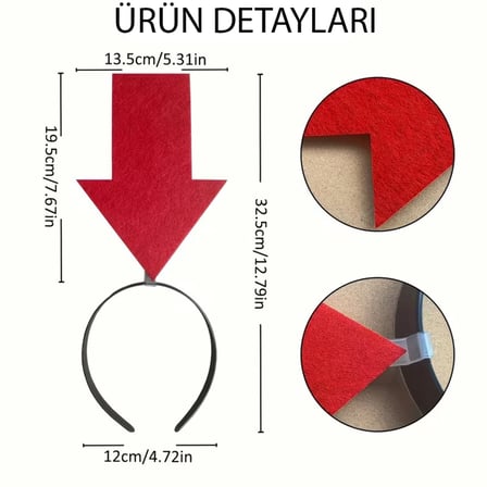 Kişiselleştirilebilir Ok Taç – Üzerine Yazı Yazılabilen Parti Tacı Kırmızı Renk