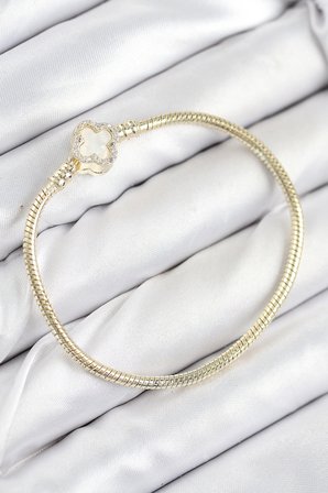 Pirinç Charm Zirkon Taşlı Yonca Model Gold Renk Kadın Bileklik