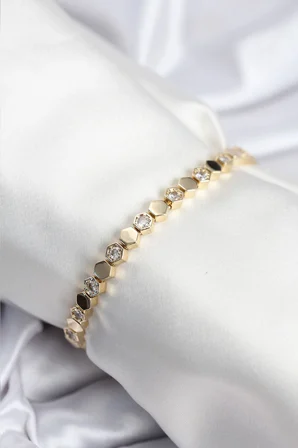 Pirinç VIP Seri Gold Renk Petek Model Kadın Bileklik