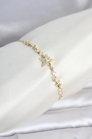 Gold Renk Pirinç Yıldız Model Asansörlü Kadın Bileklik