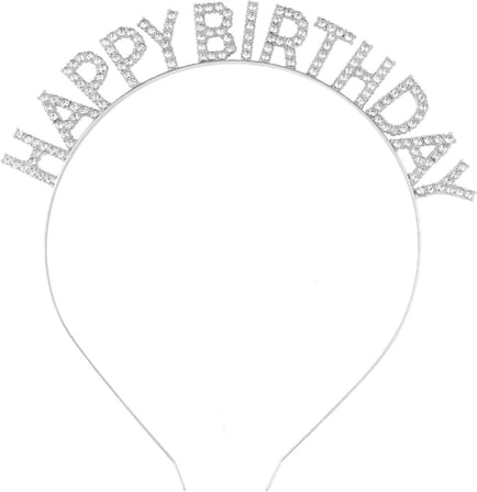 Gümüş Kristal Taşlı Happy Birthday Doğum Günü Tacı İthal Ürün 17x16 cm