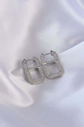Vip Seri Pirinç Gümüş Renk Zirkon Taşlı Serenay Küpesi