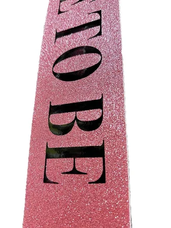 Pembe Üzeri Siyah Kalın Bride To Be Yazılı Simli Işıltılı Kuşak Kemer 10x80 cm