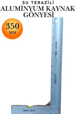 Alüminyum L Gönye Su Terazili Cetvel Kaynak Kaynakçı Marangoz Gönyesi 350 mm Profesyonel 90 Derece Dik Açı Ölçer Cetveli İnşaat Ustası Metal Demir İşleme Cetvelleri El Aletleri Ölçü Aleti Takımı 35cm