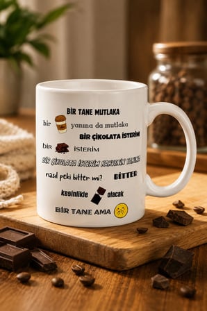 Alya Gift Shop Kişiye Özel Bir Çikolata İsterim Temalı Kupa Bardak