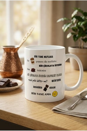 Alya Gift Shop Kişiye Özel Bir Çikolata İsterim Temalı Kupa Bardak