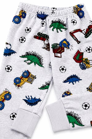 Erkek Çocuk Pamuklu Gri İş Makinesi Top Desenli Uzun Kollu Mevsimlik Pijama Takımı
