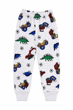  Erkek Çocuk Pamuklu Gri İş Makinesi Top Desenli Uzun Kollu Mevsimlik Pijama Takımı