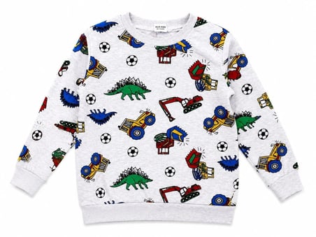  Erkek Çocuk Pamuklu Gri İş Makinesi Top Desenli Uzun Kollu Mevsimlik Pijama Takımı