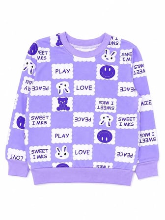 Kız Çocuk Pamuklu Mevsimlik Lila Renk Tavşan Desenli Uzun Kollu Pijama Takımı