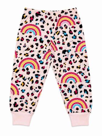 Kız Çocuk Pamuklu Yavruağzı Gökkuşağı Desenli Uzun Kollu Mevsimlik Pijama Takımı