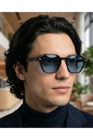 Ametist Geometrik Siyah Lacivert Degrade Unisex Güneş Gözlüğü Erkek Kadın Unisex Asetat Sağlam Premium Özel Seri