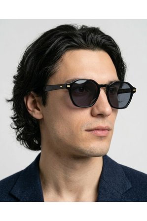 Ametist Geometrik Siyah Unisex Güneş Gözlüğü Erkek Kadın Unisex Asetat Sağlam Premium Özel Seri