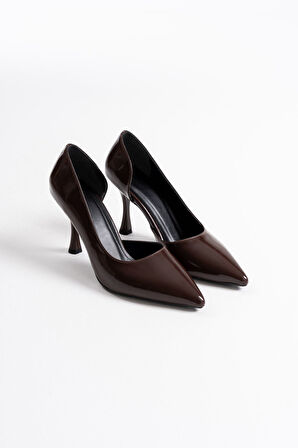 Angela Premium Kadın Acı Kahve Rugan Topuklu Ayakkabı