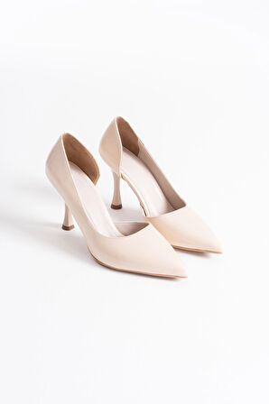 Angela Premium Kadın Bej Rugan Topuklu Ayakkabı