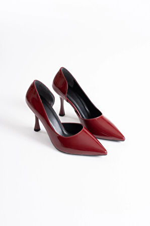 Angela Premium Kadın Bordo Rugan Topuklu Ayakkabı