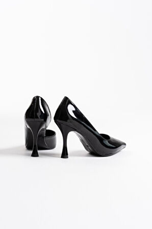 Angela Premium Kadın Siyah Rugan Topuklu Ayakkabı