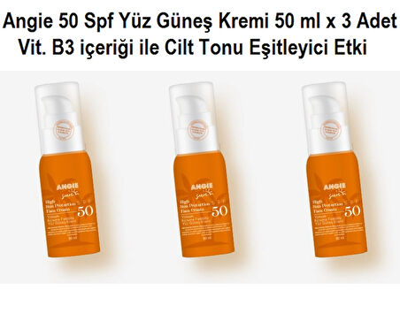 Angie Sun Face 50 Spf Yüz Güneş Kremi 50 ml  x 3 Adet UVA UVB Korumalı