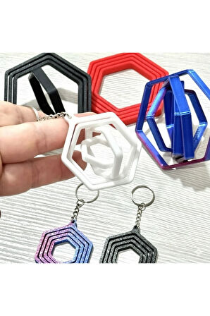 Geometrik Büyü: 3D Baskı İçi İçe Geçen Altıgen Anahtarlık (2'li Set)