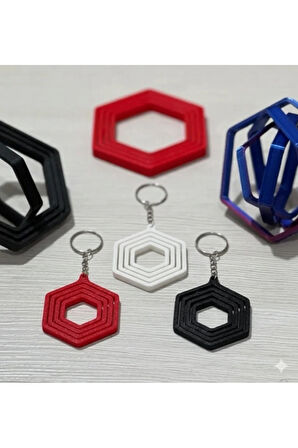 Geometrik Büyü: 3D Baskı İçi İçe Geçen Altıgen Anahtarlık (2'li Set)