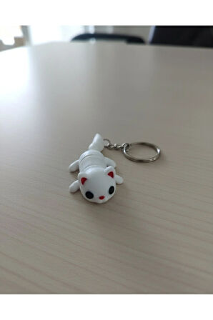 Sevimli Beyaz Yavru Kedi 3D Baskı Anahtarlık - Hareketli Eklemler!