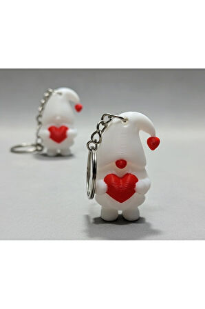 Minnoş Kalpli Cüce 3D Baskı Anahtarlık - 3'lü Set (PLA Malzeme)