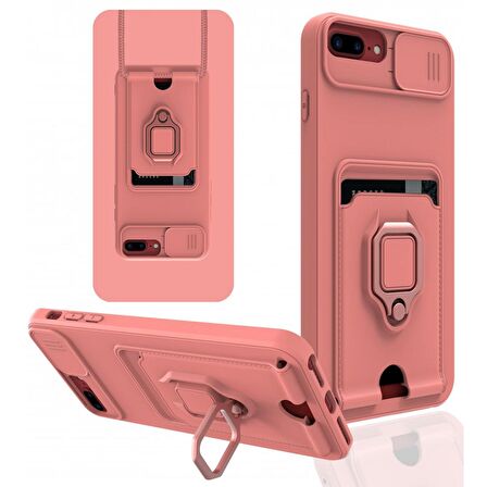 Apple iPhone 6S Plus Kılıf Zuma Kartvizitli Yüzüklü Boyun Askılı Silikon Kapak + Ekran Koruma