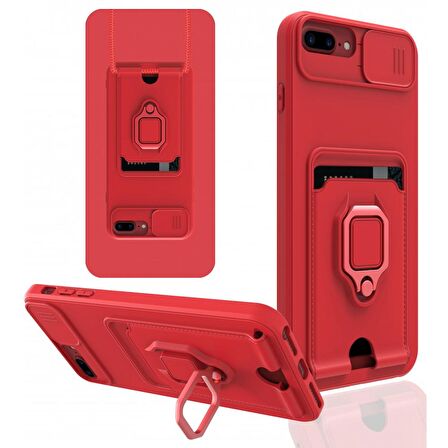 Apple iPhone 6S Plus Kılıf Zuma Kartvizitli Yüzüklü Boyun Askılı Silikon Kapak + Ekran Koruma